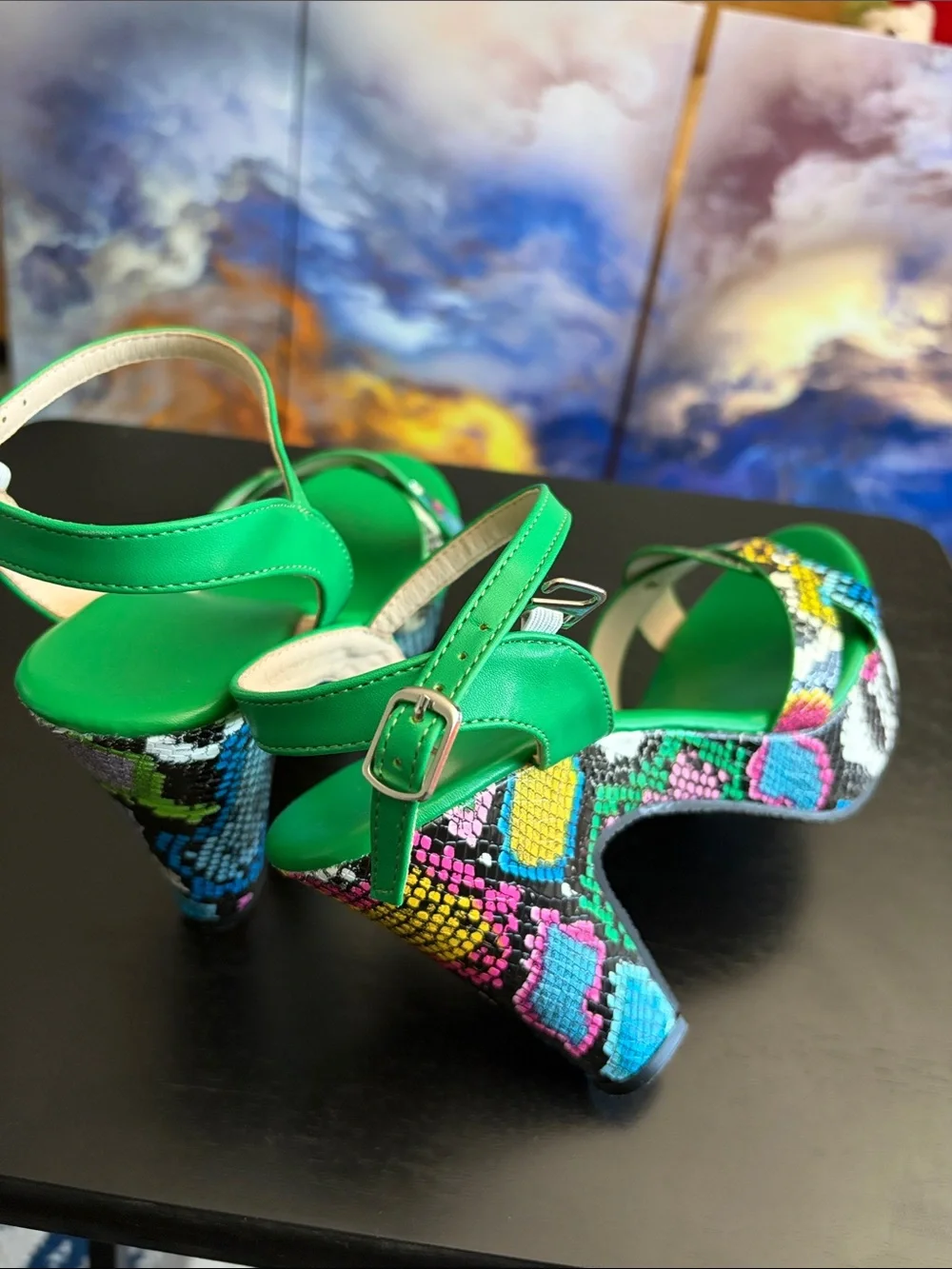 SHEIN Green Multicolor Snakeskin Platform Heels, EU Size 40, US Size 9